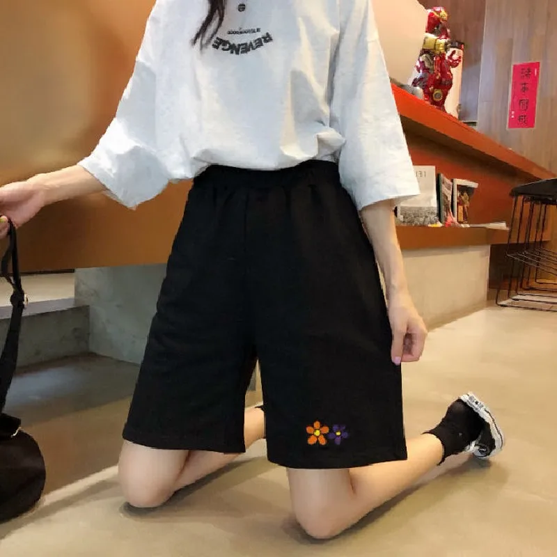 

Knee Length black women sweatpants joggers Japan Korean Straight Harajuku summer wide leg loose plus size sweat pants