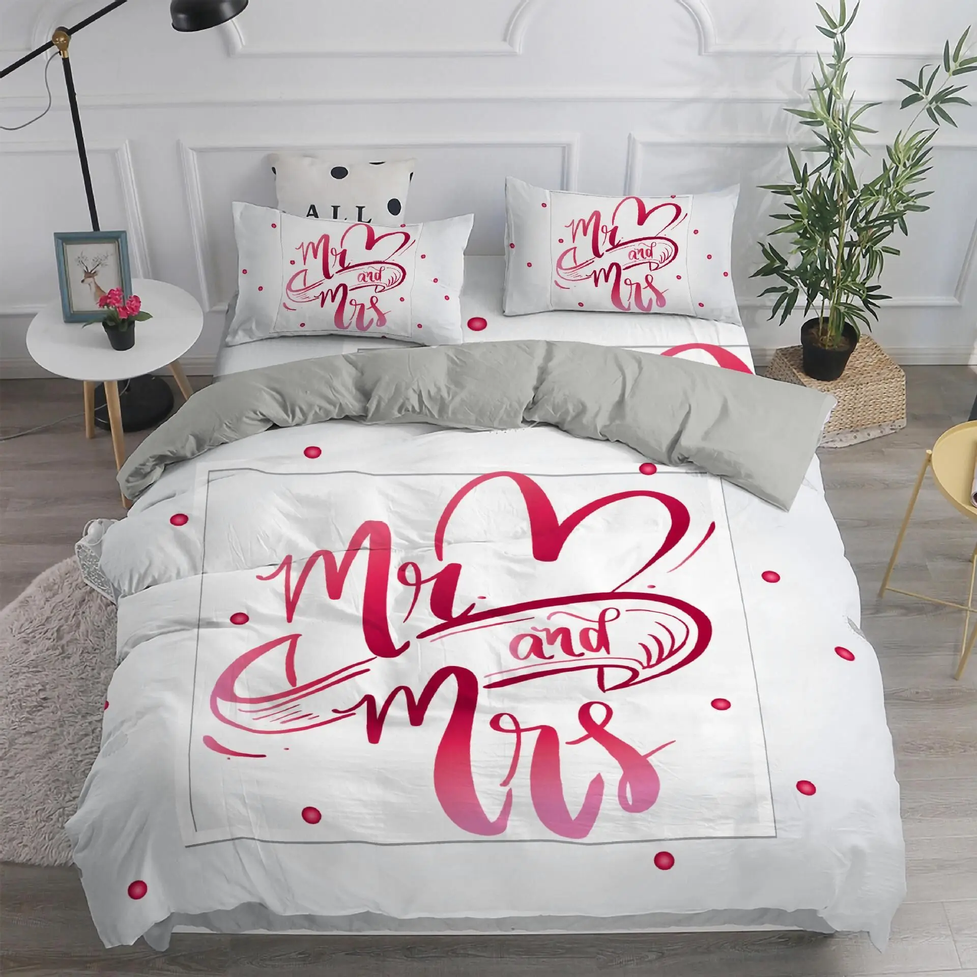 

Letter Mr &Mrs Bedding Set Modern Fashion 3D Print Comforter Luxury Queen King Single Size Duvet Cover Set Home Textile Decor