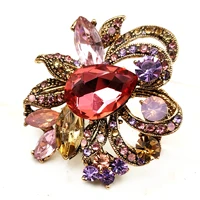 exquisite pink pear shaped rhinestone centered leaf bouquet brooch flower pin prom ball mothers day anniversary gifts jewelry