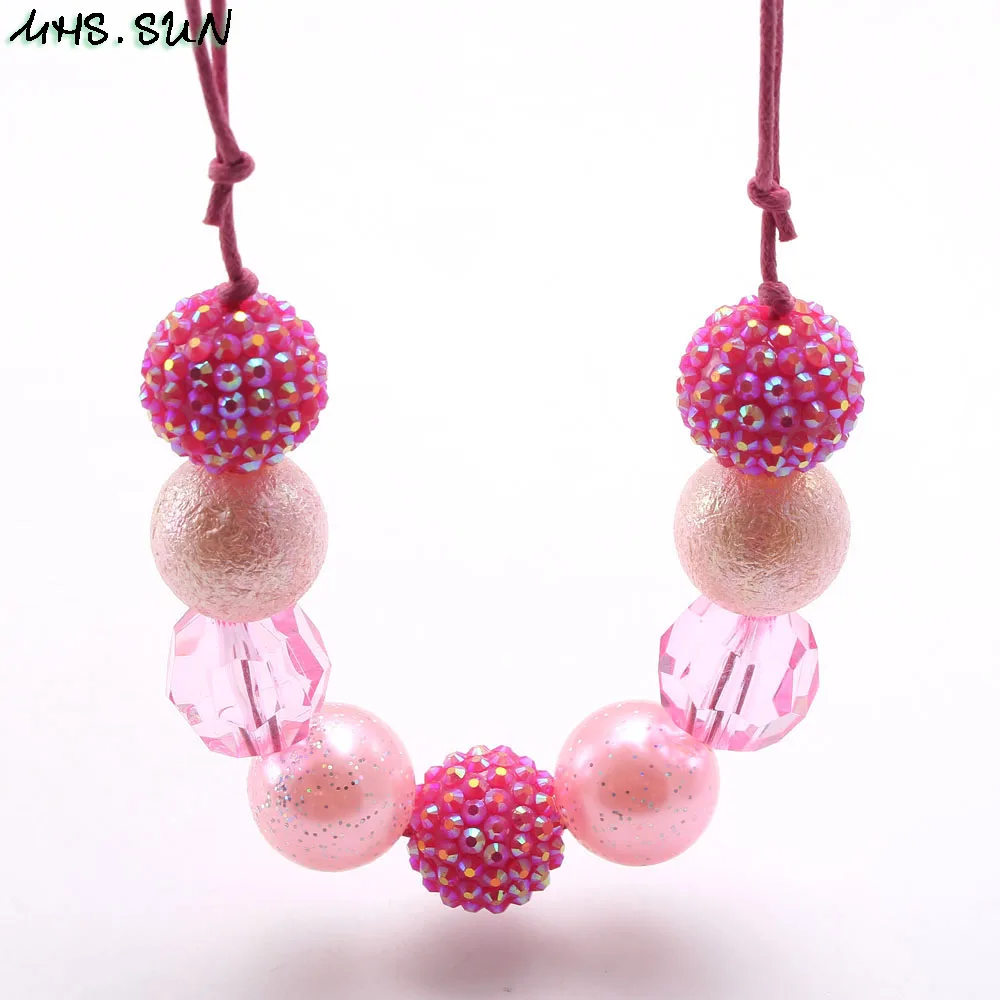 MHS.SUN New design baby chunky beads necklace diy red color bubblegum beaded necklace for kids girls adjustable rope jewelry 1pc - Metal Color: 6