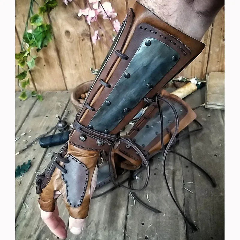 Medieval Samurai Leather Arm Armor Bracer Long Gloves Viking Archer Knight Cosplay Accessory Gauntlet Steampunk Vambrace For Men |