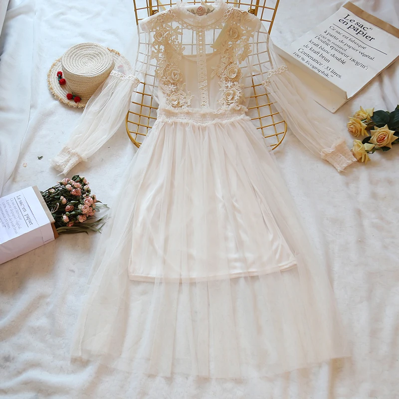 Женский комплект из двух предметов ажурное кружевное платье с цветами милое