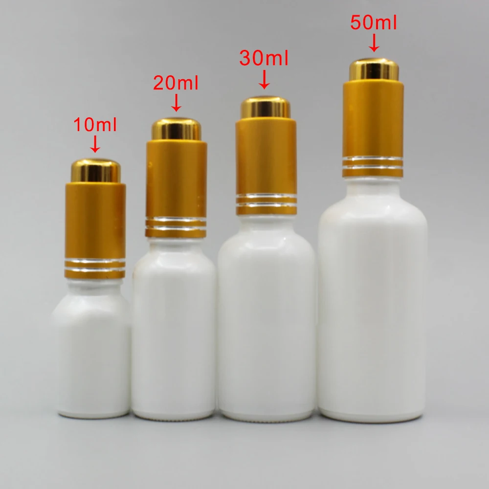 30 мл жемчужно-белая стеклянная бутылка с золотой/матовой золотой кнопкой эфирное