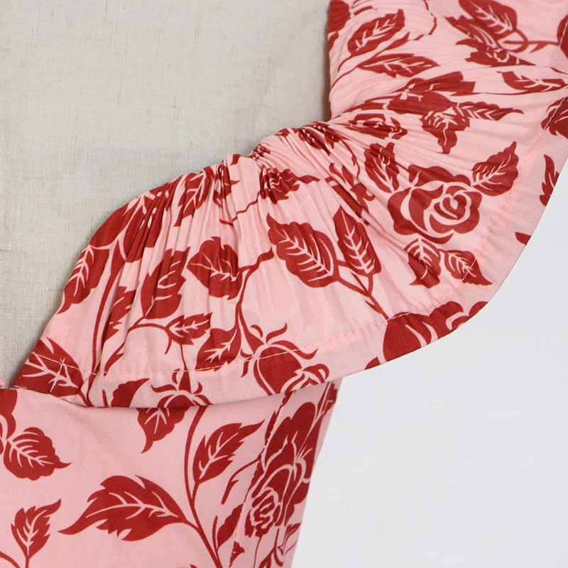 

New 2021 ladies V neck High waist Dress Floral Print Boho Beach Long Dress Q001