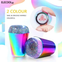 elecool rainbow handle nail stamper scraper rubber head clear silicone stamper for nail art stamping plate template tools