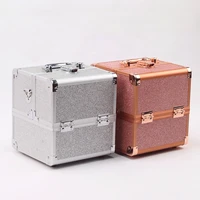 2022 new shinny portable cosmetics carry case with trays mirror