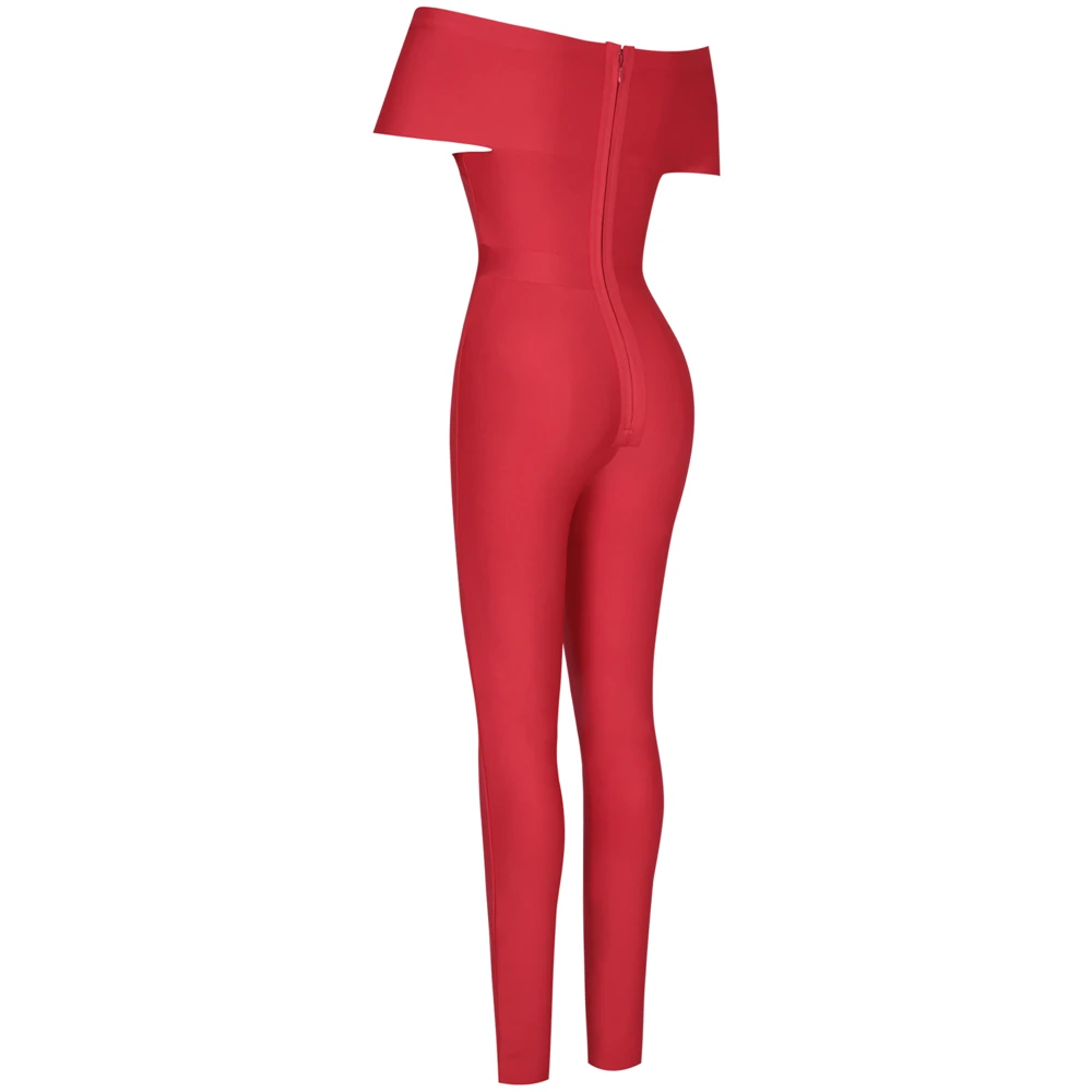 Женский бандажный комбинезон Ocstrade красный с открытыми плечами клубный вечерний