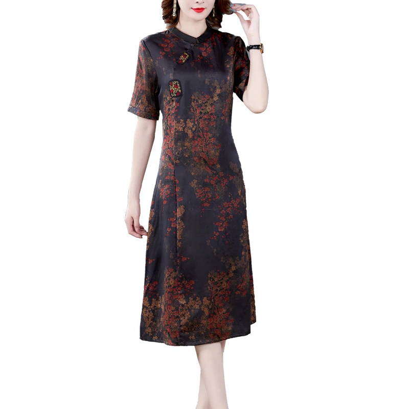 Женское платье в китайском стиле длинное лето 2020 новое с коротким рукавом