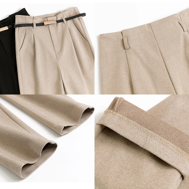 Осень-зима шерстяные штаны женские новинка высокая талия тонкая пояс шаровары
