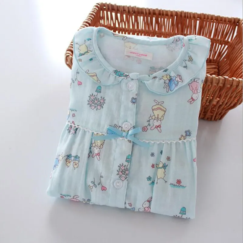 

2021 Kids Spring Pure Cotton Full Sleeves Logn Pants Printed Pajama Sets Cartoon Ruffles Collar Cute Nightclothes For Girls New