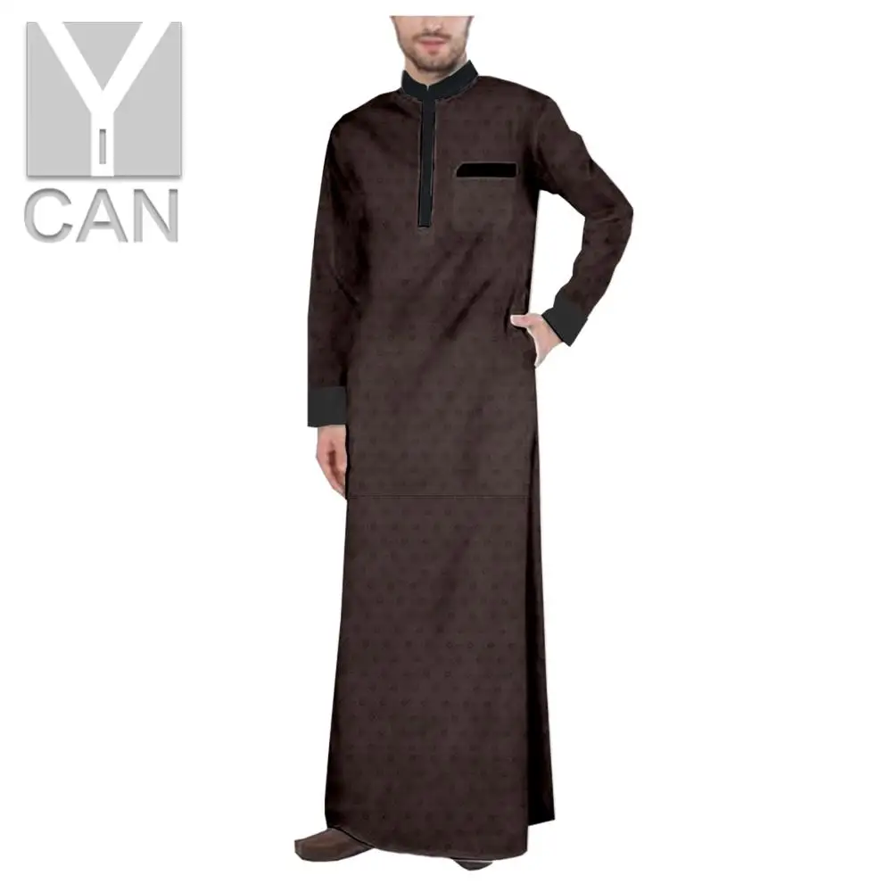 Y-CAN Muslim Fashion Men Robe Islamic Arabic Kaftan Long Sleeve Abaya Texture Robes Clothing Jubba Thobe Cotton Y201016
