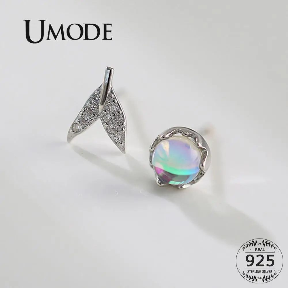Женские асимметричные серьги гвоздики ULE0560 круглые из стерлингового серебра 925