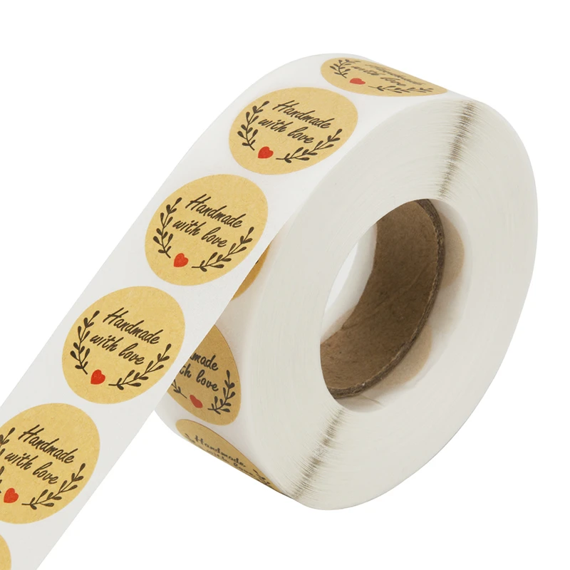 

500 Pcs "Handmade with Love" Kraft Paper Stickers Baking Wedding Decoration Party Decoration Labels 1 Inch Round Adhesive Labels