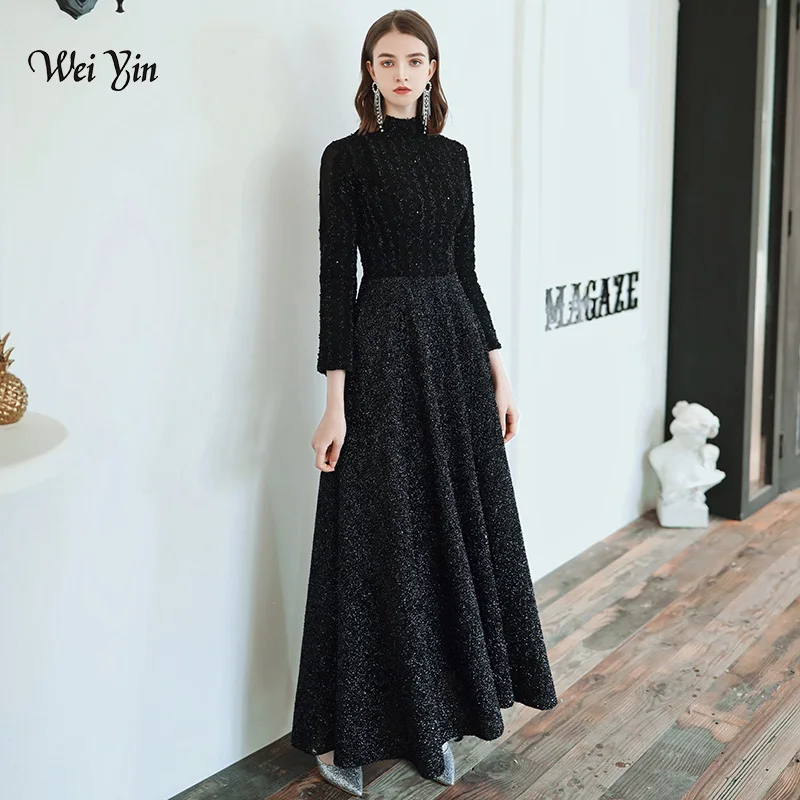Платья для выпускного вечер wei yin AE0330 с длинным рукавом и высоким воротником 2022