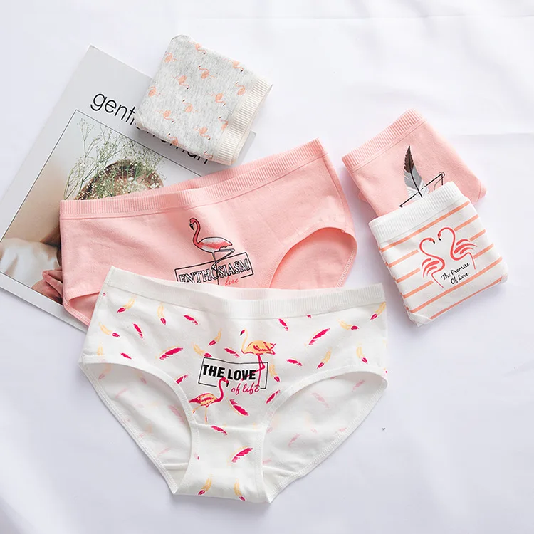 6pcs/set New Youth Underpants Flamingo Printing Pink and White Girl Heart Pure Cotton Middle Waist Kid's Briefs
