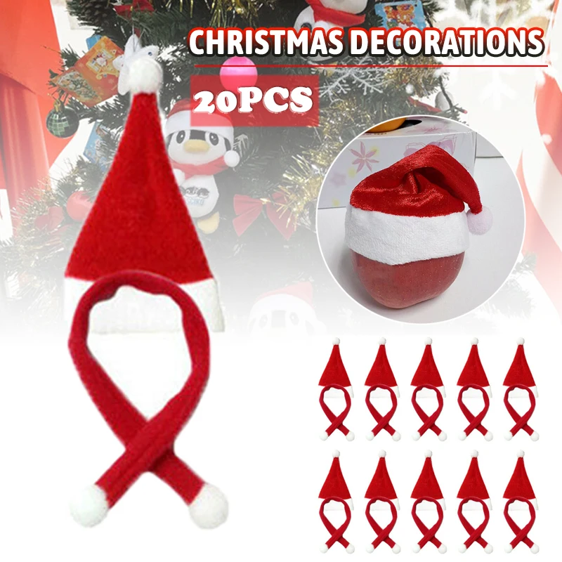 

10 Sets Christmas Wine Bottle Cover Party Decoration Cover Bottles Covers Red Mini Scarf Hat Set Kitchen Dinner Table Decoration