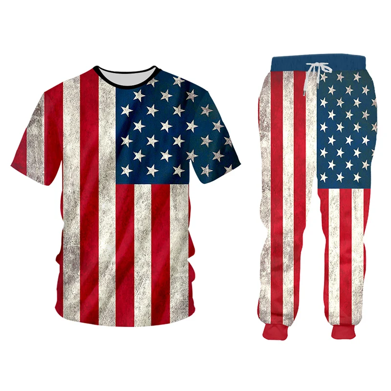 UJWI 2019 Novelty Harajuku 3d American Flag Suit Stars Stripes Print Pants And ZIP hoodie 2 Piece Set Men/women Jogger | Мужская одежда