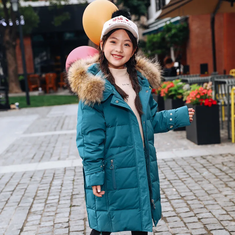 

2019 Winter Jacket Kids Duck Down Coat Girl Thick Warm Outerwear Fur Teenager Snowsuit Children Clothes -30 Degrees Long Parka