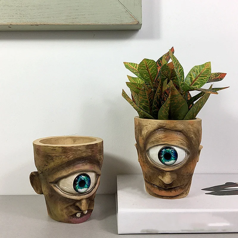 

Personalized Cyclops Flower Pot Multifunctional Hand Painted Resin Ornament for Home Living Room Garden Decoration