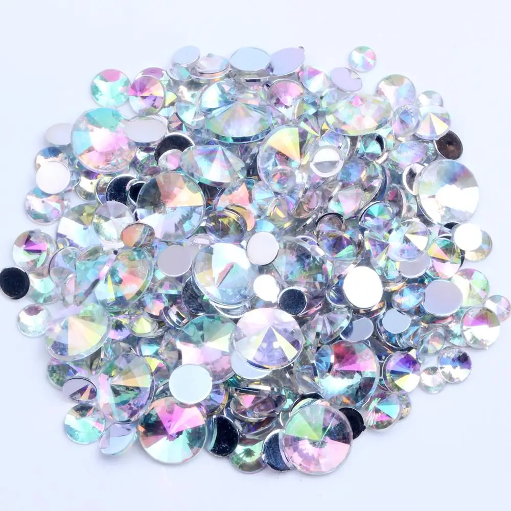 

4mm~10mm Big Package Colorful Glitter Rhinestones Round Rivoli Crystal Flat Back Stones Acrylic Beads Nail Sticker Decoration