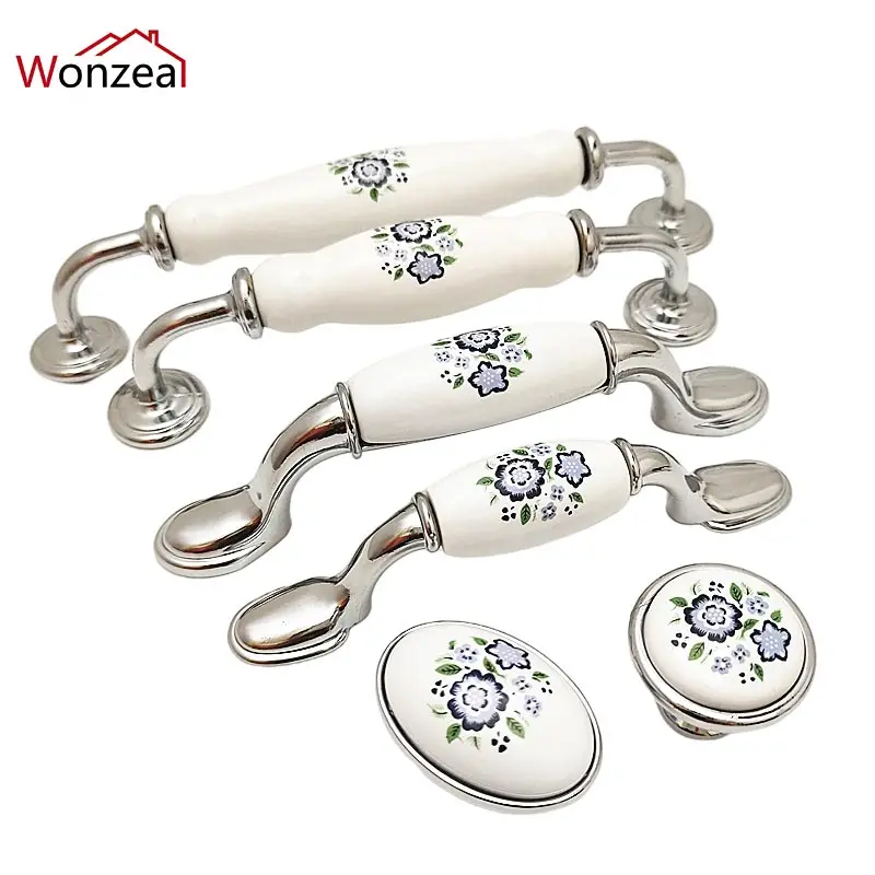 

1PCS Antique Bronze White Ceramic Furniture Handles Drawer Door Knobs Wardrobe Cupboard Pulls European Handles