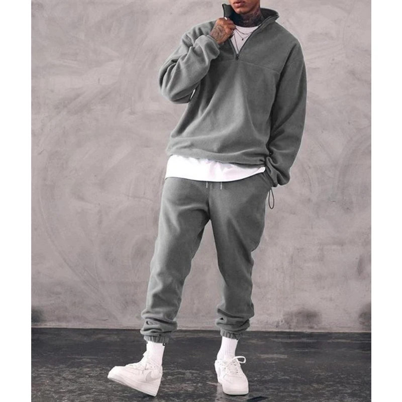 Men's Sweatshirt Plus Velvet 2-piece Suit Long-Sleeved Solid Color Casual Sportswear Autumn Warm | Мужская одежда