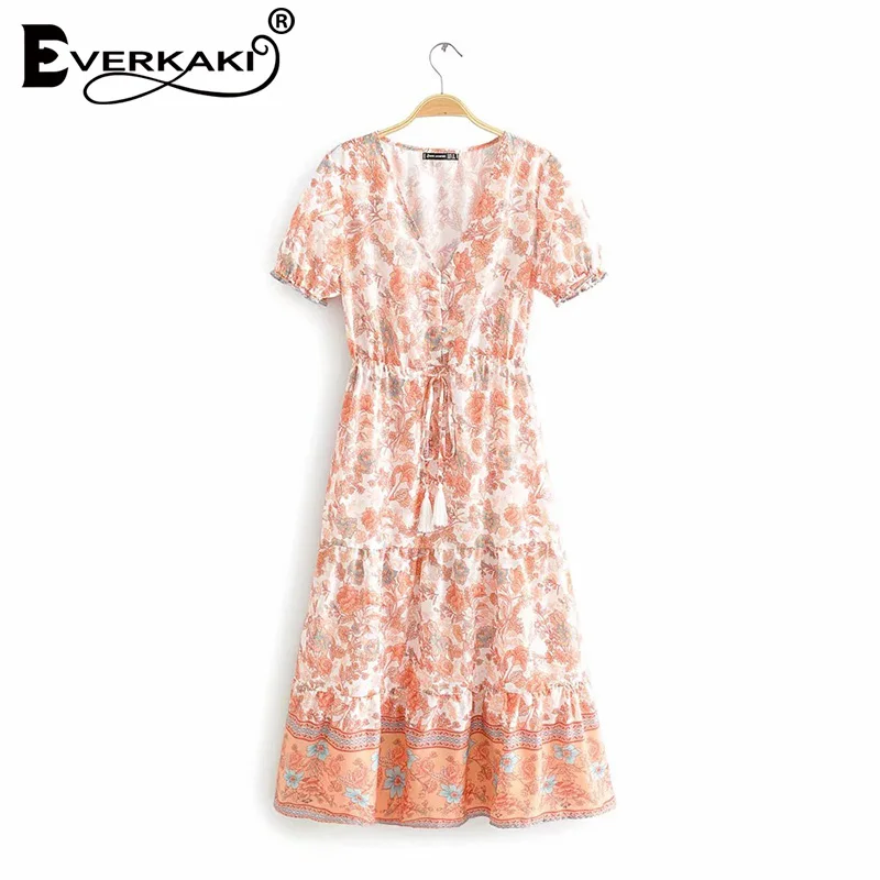 Женское длинное платье с кисточками Everkaki богемное Платье макси цветочным