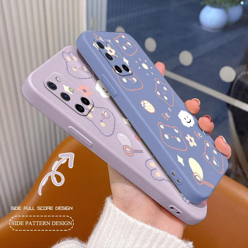 

White Cloud For Oneplus 8t Case Rabbit Liquid Slicone Soft Cover 9 9pro 9r pro Shockproof Phone Case Camera Lens Protection