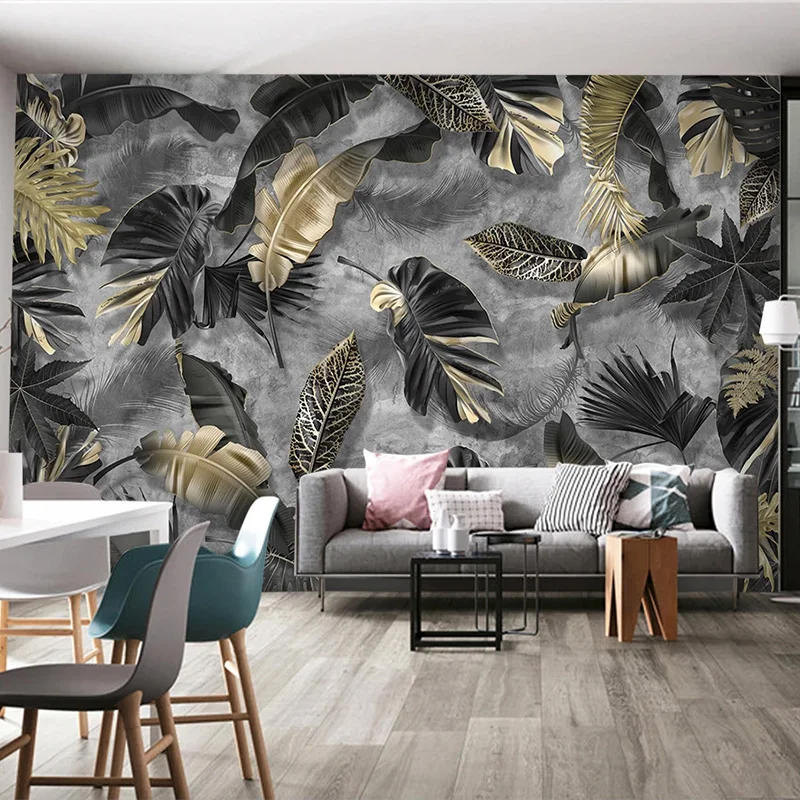 

Custom Photo Wallpaper Modern Simple Nordic Tropical Plants Leaves Feathers Murals Living Room TV Sofa Home Decor Wall Stickers