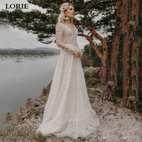 lorie bohemian wedding dresses 2020 long sleeve a line lace appliques wedding gowns with romantic buttons beach bridal gowns