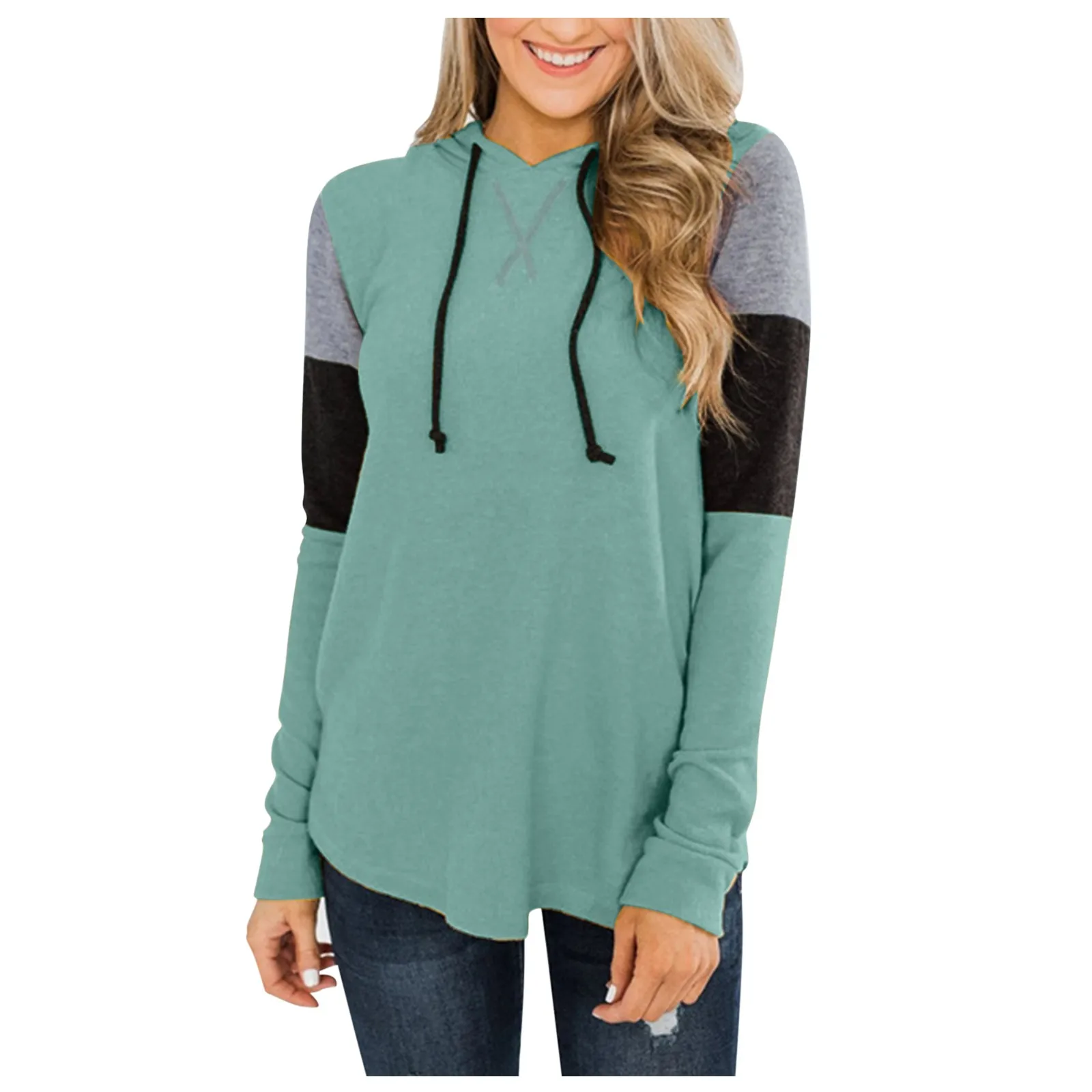 

Женский свитшот, цветной пуловер с капюшоном, свободные повседневные топы, свитер с длинным рукавом, осенняя рубашка, толстовки с капюшоном ...