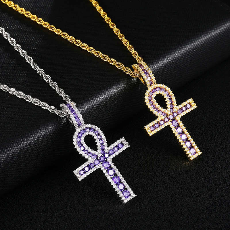 Hip Hop Ankh Copper Cross Pendant Necklace Micro Pave CZ Stones Egyptian Style Prayer &amp Pendants For Men Women Party | Украшения и