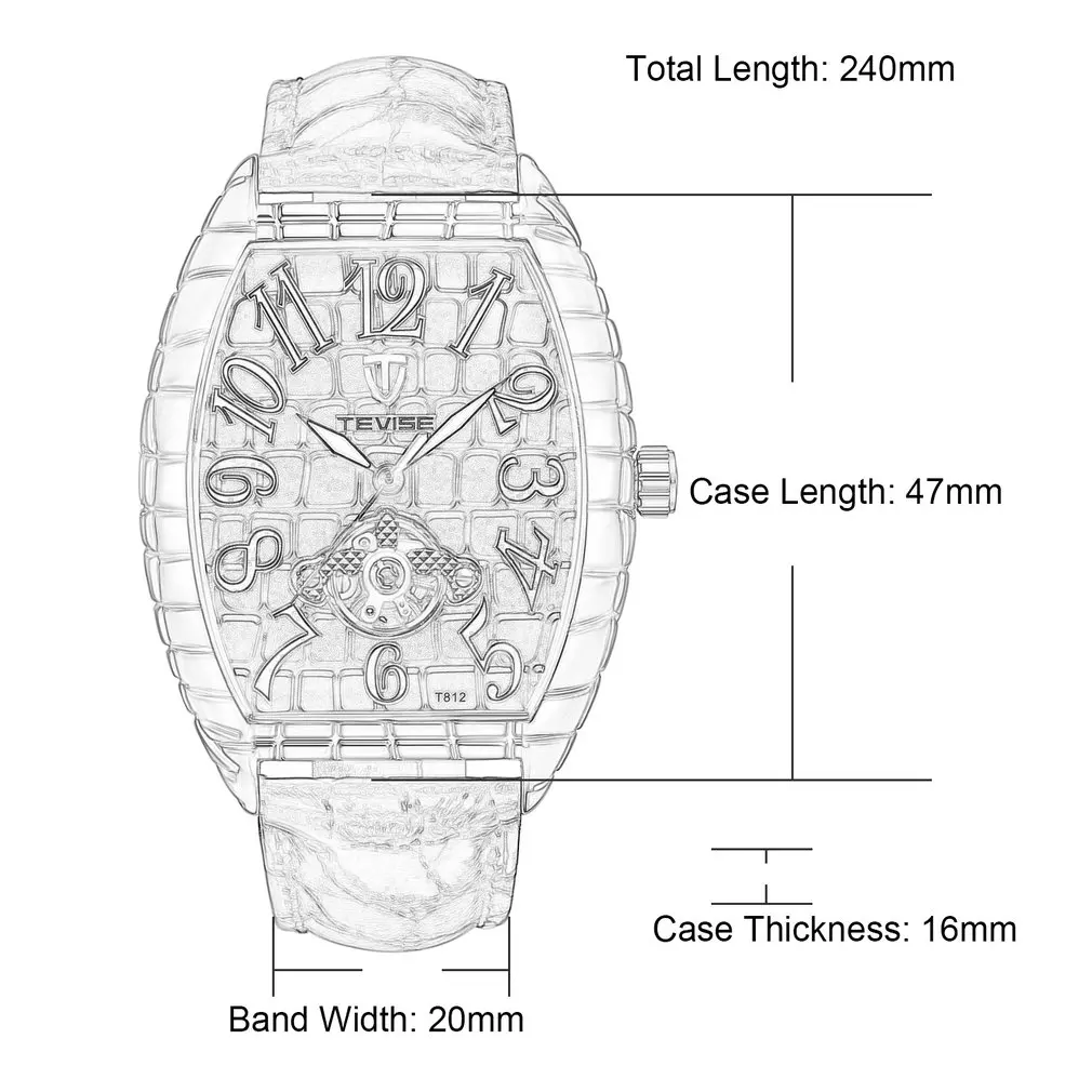 TEVISE классические мужские часы из кожи аллигатора Tourbillon автоматические
