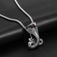 new exaggerated horror cobra pendant necklace for mens fashion red crystal inlaid metal pendant accessory party jewelry