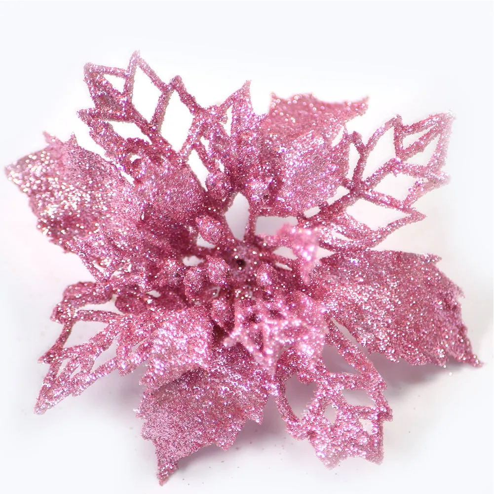 

10PCS Christmas Glitter Artificial Flower Heads Christmas Tree Flower Decor Xmas Ornament Decor Fake Flower Wedding Supplies