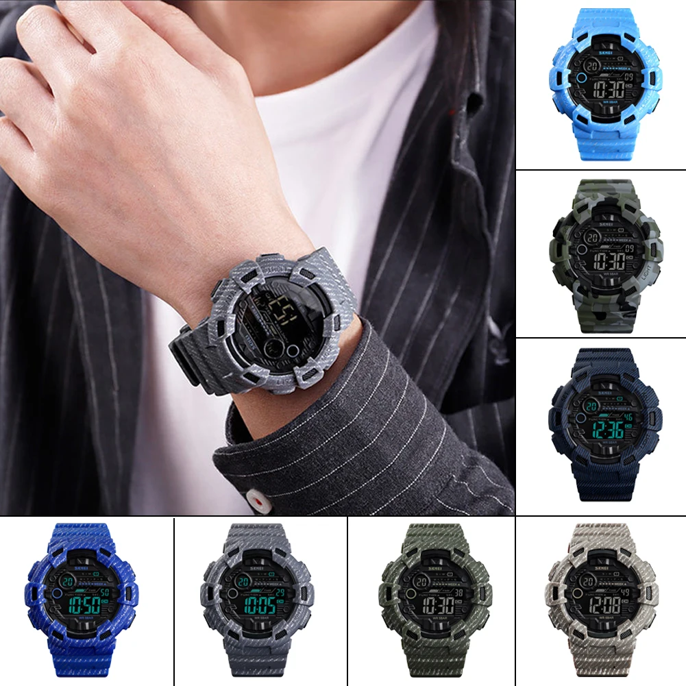 

Men Camouflage Countdown Fashion Waterproof LED Backlight PU Strap Large Dial Digital Display Electronic Sport Watch Outdoor