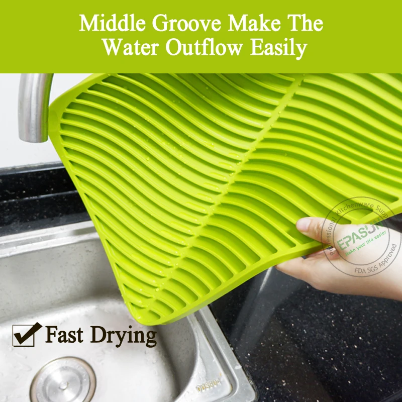 Большой силиконовый коврик для сушки кухонного стола антибактериальный слива
