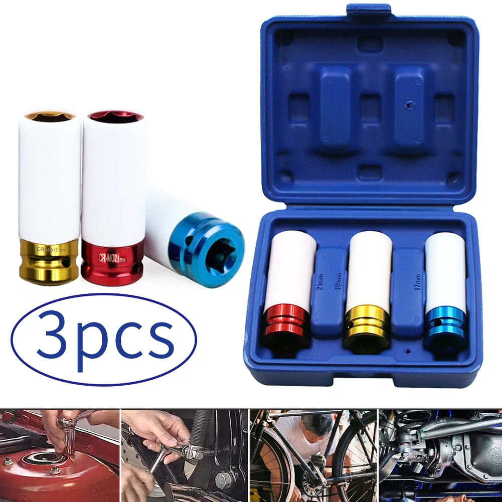 

3PCS 1/2" Wheel Protector Impact Socket Set Drive Lug Nut Thin Wall Wheel Protector Socket Set Repair Tool 17 mm 19 mm 21 mm