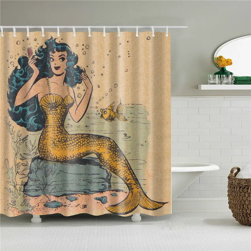 Занавеска для душа с изображением русалки водонепроницаемый экран ванной