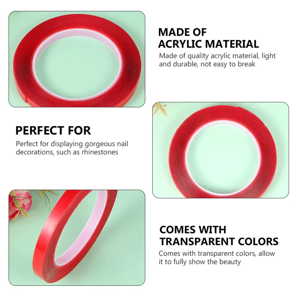 

3 Rolls Nail Art Display Stand Holder Double-Sided Clear Tape for Home Salon