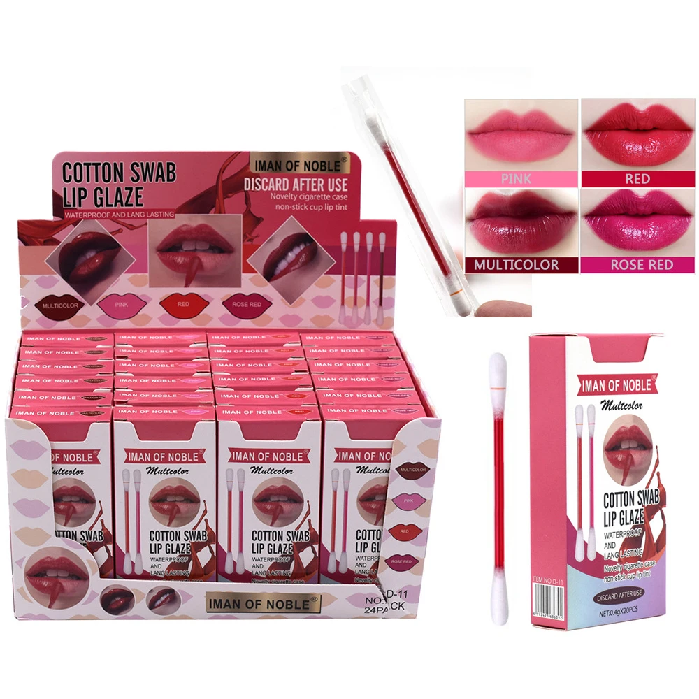 

24Pack/set Cotton Tattoo Lipstick Long Lasting Lipstick Set Matte Waterproof Cotton Swab Lip Tint Velvet Lip Glaze Free Shipping