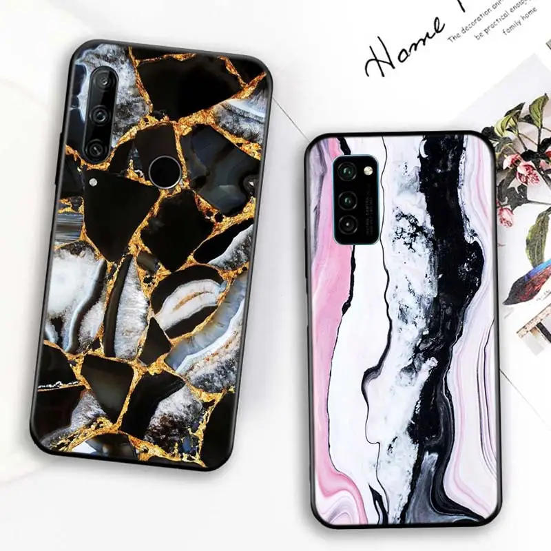 

Bright Black Cover marble collage print for Huawei Honor 30 20S 20 10i 9S 9A 9C 9X 8X 10 9 Lite 8A 7C 7A Pro Phone Case