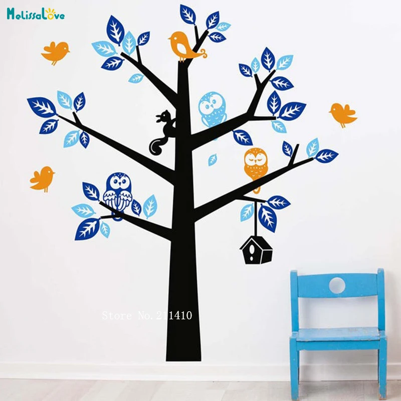 

Cartoon Tree Wall Sticker With Owls Cages Cute Trees Vinyl Murals Home Art Lovely Decal for Nursery Baby Room Bedroom YT1830