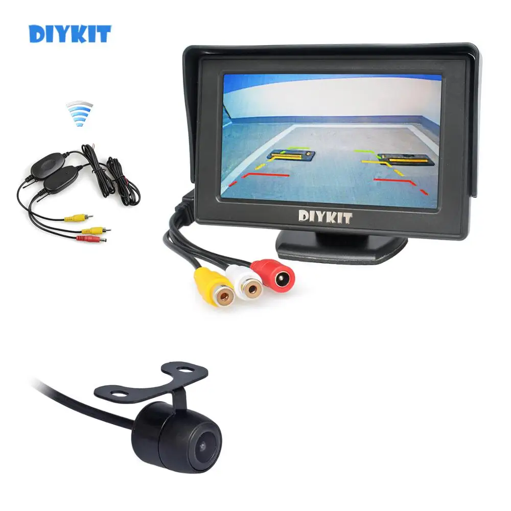 DIYKIT автомобильный беспроводной монитор парковочной камеры видео система 4,3 дюймов Автомобильный монитор с камерой заднего вида
