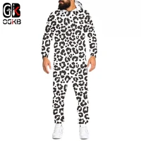 ogkb 3d snow leopard printed loungewear pajamas unisex loose hooded zipper open sleepwear onesies for adult jumpsuits wholesale