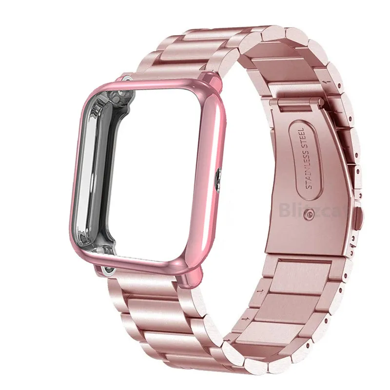 Металлический ремешок из нержавеющей стали и защитный чехол для Huami Amazfit Bip S U Pro Lite