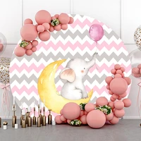 laeacco stripes background elephant balloons baby shower round circle backdrops for photography kids portrait customized poster