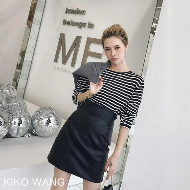 Юбки из искусственной кожи с высокой талией Женские однотонные мини-юбка