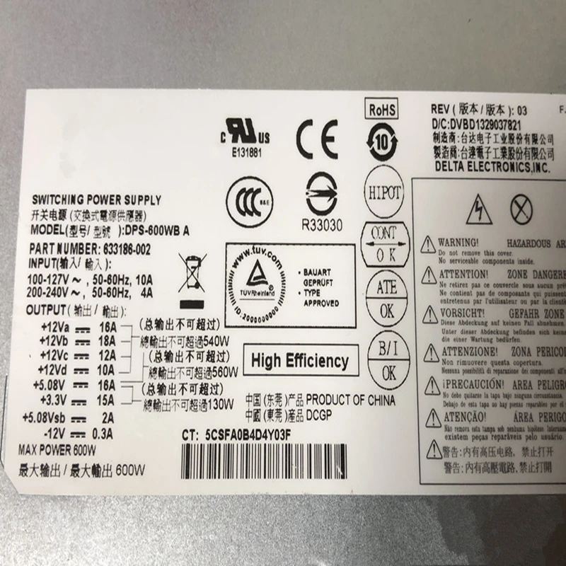 Новый оригинальный блок питания для HP ENVY H8 H9 800 810 Феникс h9-1400t 600W DPS-600WB A 633186-001/002 B
