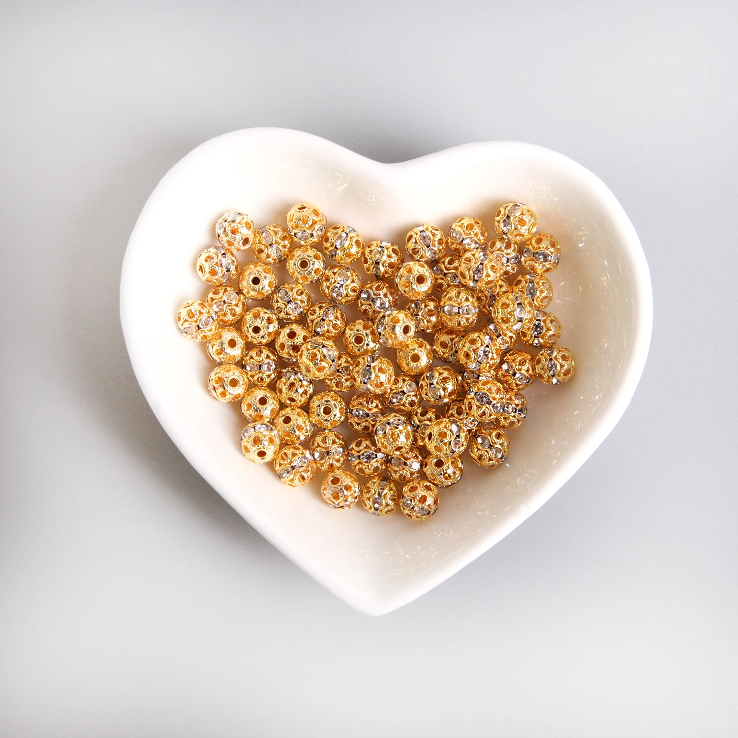 

50pcs 6mm 8mm Metal Plated Crystal Rhinestone Round Ball Spacer Loose Beads for Jewelry Making DIY Charm Bracelet Necklace